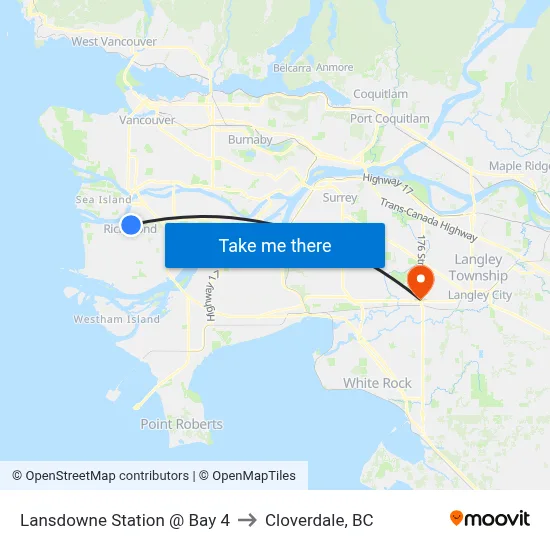 Lansdowne Station @ Bay 4 to Cloverdale, BC map