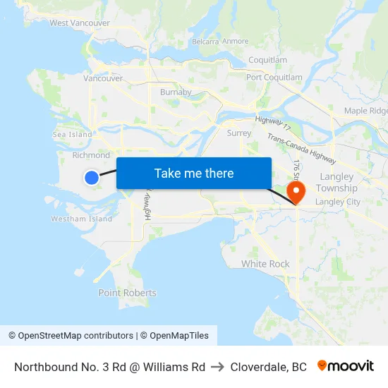 Northbound No. 3 Rd @ Williams Rd to Cloverdale, BC map