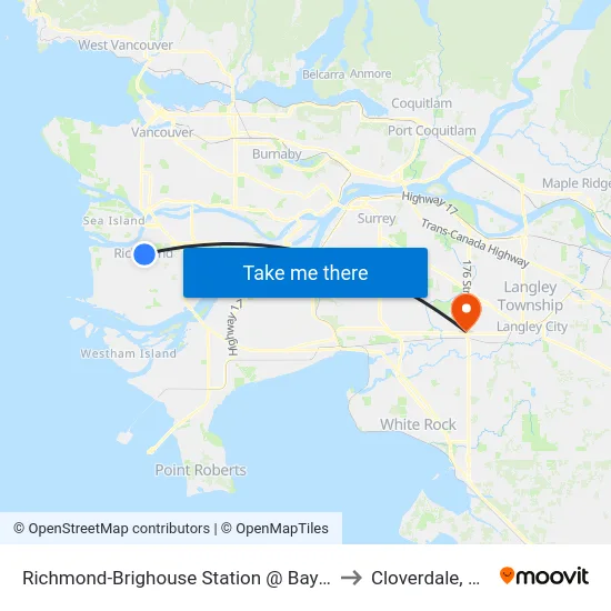 Richmond-Brighouse Station @ Bay 3 to Cloverdale, BC map