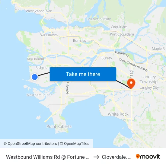 Westbound Williams Rd @ Fortune Ave to Cloverdale, BC map
