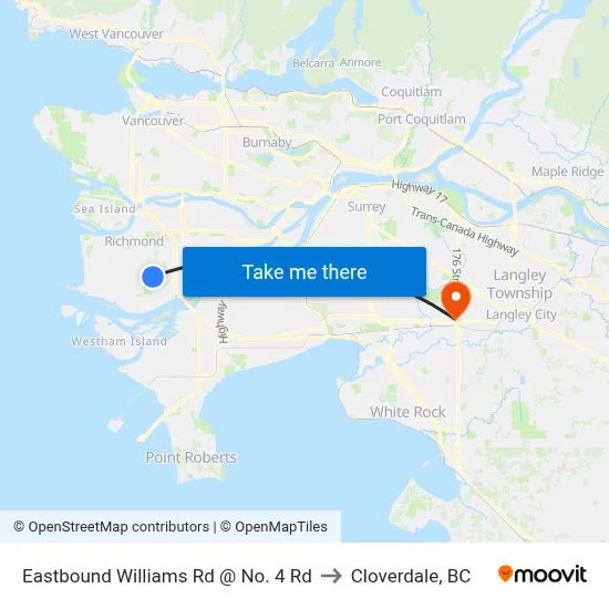 Eastbound Williams Rd @ No. 4 Rd to Cloverdale, BC map