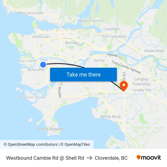 Westbound Cambie Rd @ Shell Rd to Cloverdale, BC map