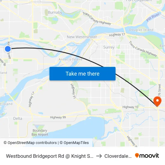 Westbound Bridgeport Rd @ Knight St Bridge to Cloverdale, BC map