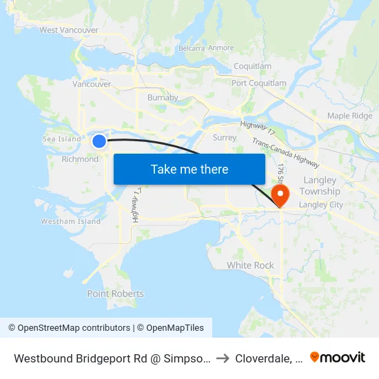 Westbound Bridgeport Rd @ Simpson Rd to Cloverdale, BC map
