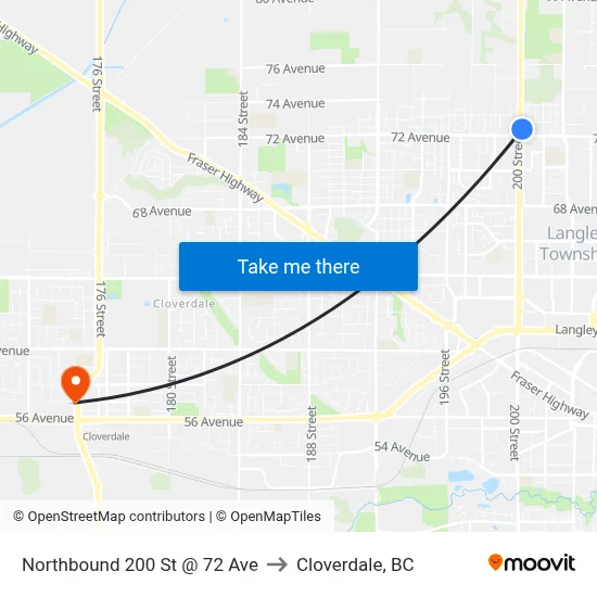 Northbound 200 St @ 72 Ave to Cloverdale, BC map