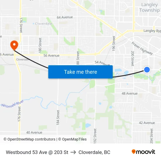 Westbound 53 Ave @ 203 St to Cloverdale, BC map