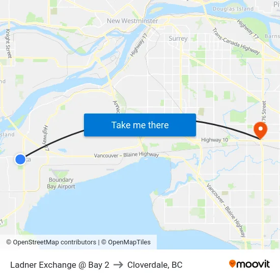 Ladner Exchange @ Bay 2 to Cloverdale, BC map