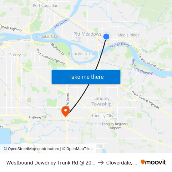 Westbound Dewdney Trunk Rd @ 207 St to Cloverdale, BC map