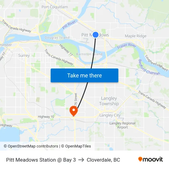 Pitt Meadows Station @ Bay 3 to Cloverdale, BC map