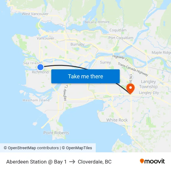 Aberdeen Station @ Bay 1 to Cloverdale, BC map