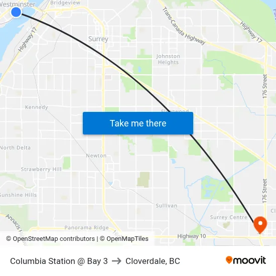 Columbia Station @ Bay 3 to Cloverdale, BC map