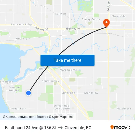 Eastbound 24 Ave @ 136 St to Cloverdale, BC map