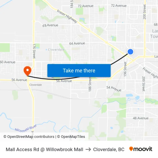 Mall Access Rd @ Willowbrook Mall to Cloverdale, BC map