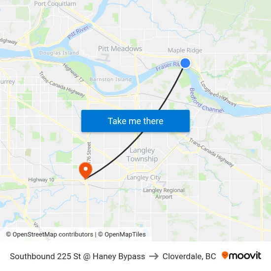 Southbound 225 St @ Haney Bypass to Cloverdale, BC map