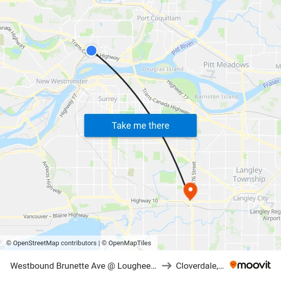 Westbound Brunette Ave @ Lougheed Hwy to Cloverdale, BC map