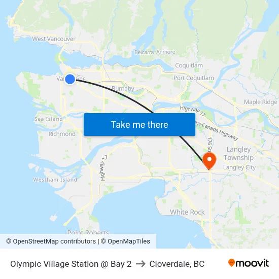 Olympic Village Station @ Bay 2 to Cloverdale, BC map