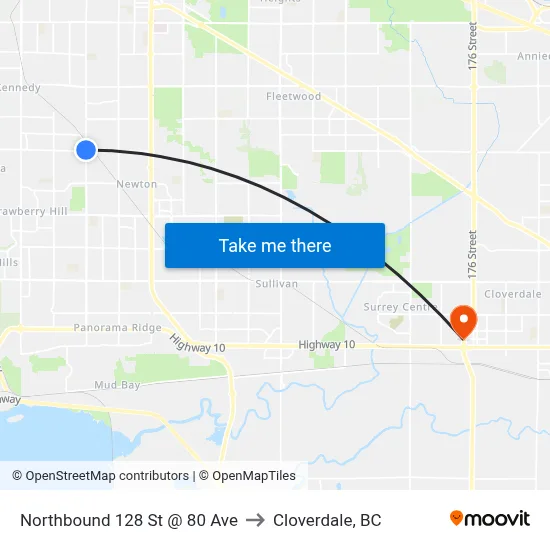 Northbound 128 St @ 80 Ave to Cloverdale, BC map