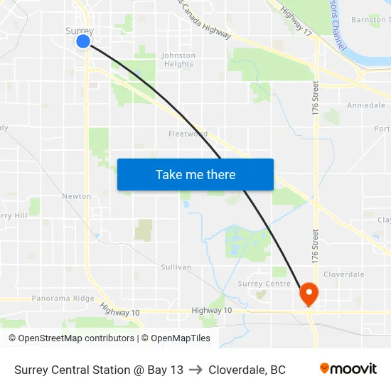 Surrey Central Station @ Bay 13 to Cloverdale, BC map