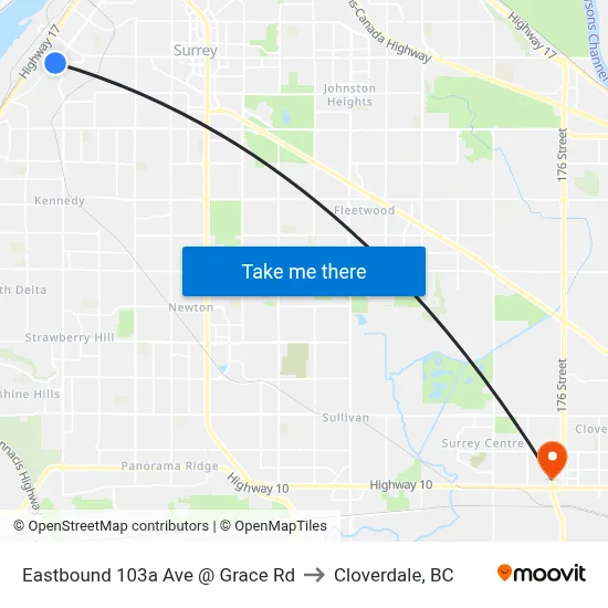 Eastbound 103a Ave @ Grace Rd to Cloverdale, BC map