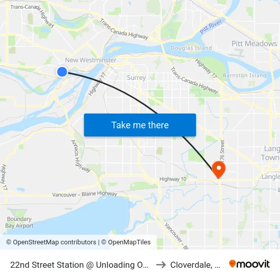 22nd Street Station @ Unloading Only to Cloverdale, BC map