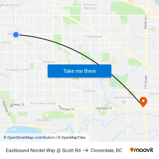 Eastbound Nordel Way @ Scott Rd to Cloverdale, BC map
