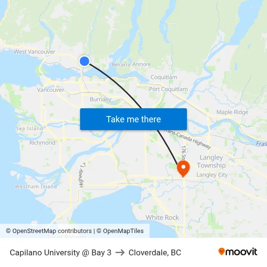 Capilano University @ Bay 3 to Cloverdale, BC map