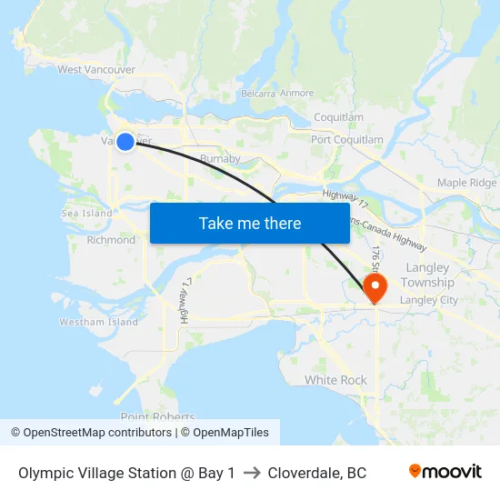 Olympic Village Station @ Bay 1 to Cloverdale, BC map