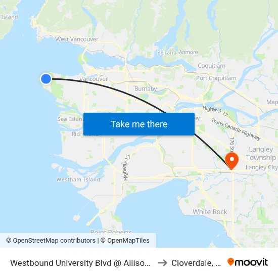 Westbound University Blvd @ Allison Rd to Cloverdale, BC map