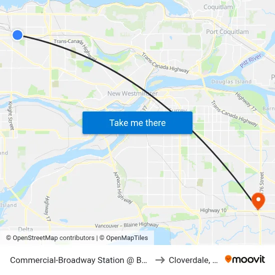 Commercial-Broadway Station @ Bay 1 to Cloverdale, BC map