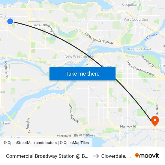 Commercial-Broadway Station @ Bay 4 to Cloverdale, BC map