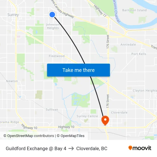 Guildford Exchange @ Bay 4 to Cloverdale, BC map