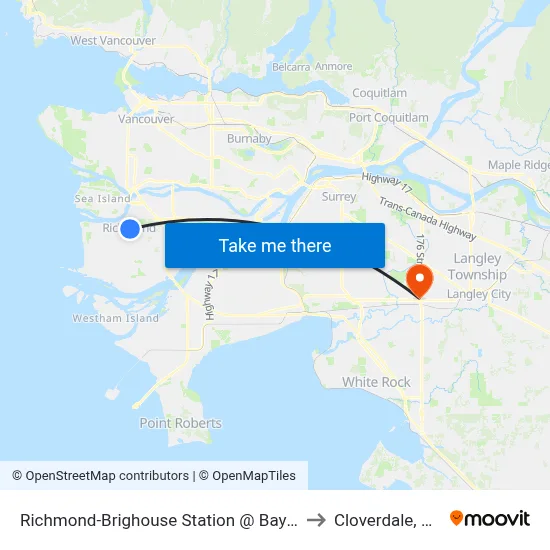 Richmond-Brighouse Station @ Bay 5 to Cloverdale, BC map