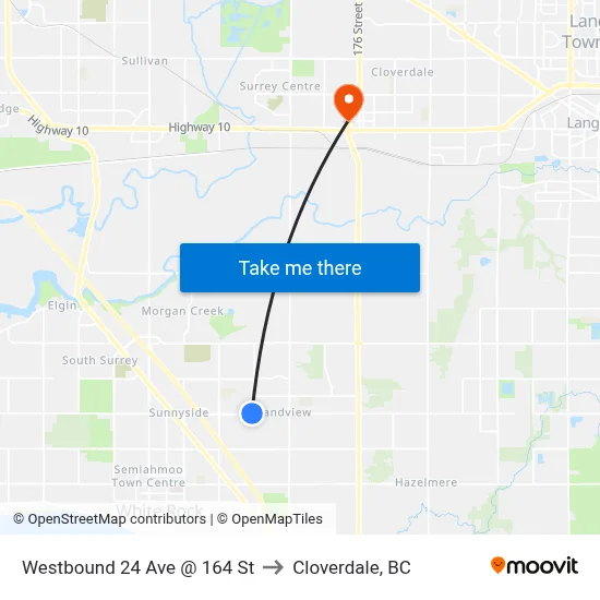 Westbound 24 Ave @ 164 St to Cloverdale, BC map
