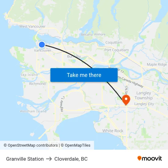 Granville Station to Cloverdale, BC map
