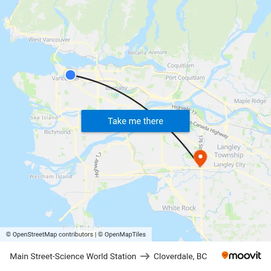Main Street-Science World Station to Cloverdale, BC map