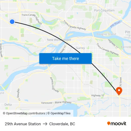 29th Avenue Station to Cloverdale, BC map
