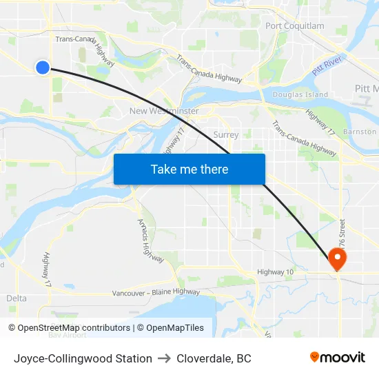 Joyce-Collingwood Station to Cloverdale, BC map