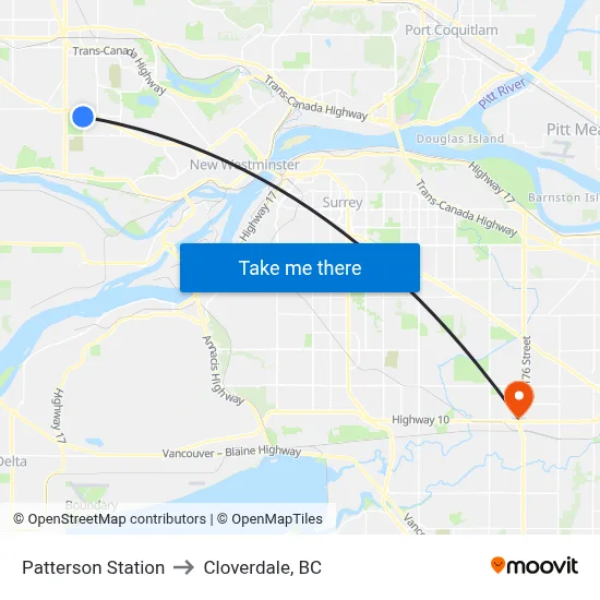 Patterson Station to Cloverdale, BC map