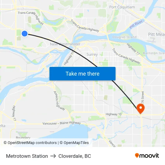 Metrotown Station to Cloverdale, BC map