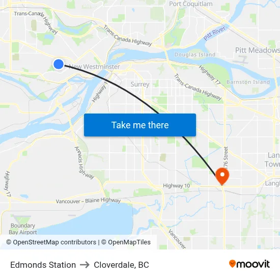 Edmonds Station to Cloverdale, BC map