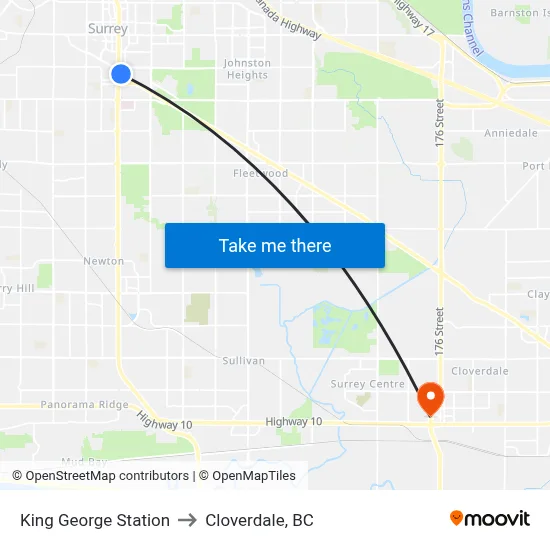 King George Station to Cloverdale, BC map