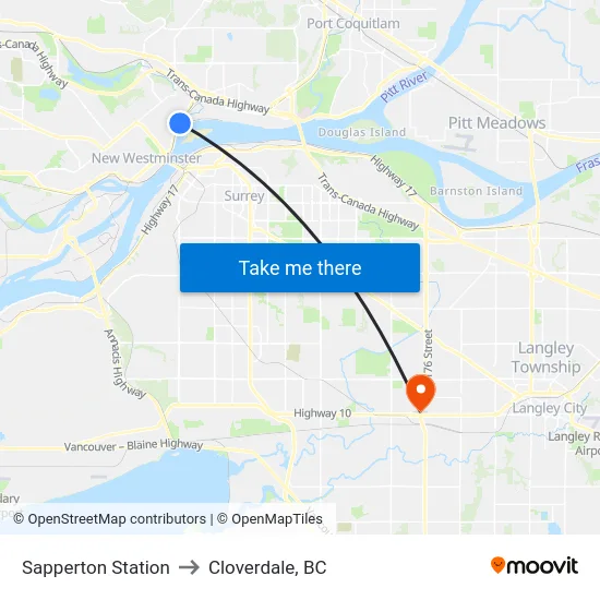 Sapperton Station to Cloverdale, BC map