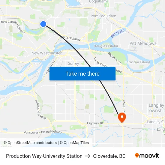 Production Way-University Station to Cloverdale, BC map