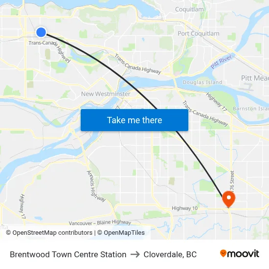Brentwood Town Centre Station to Cloverdale, BC map