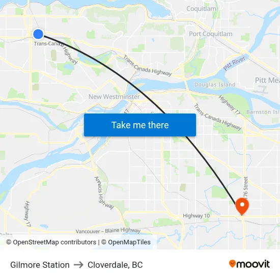 Gilmore Station to Cloverdale, BC map
