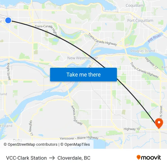 VCC-Clark Station to Cloverdale, BC map