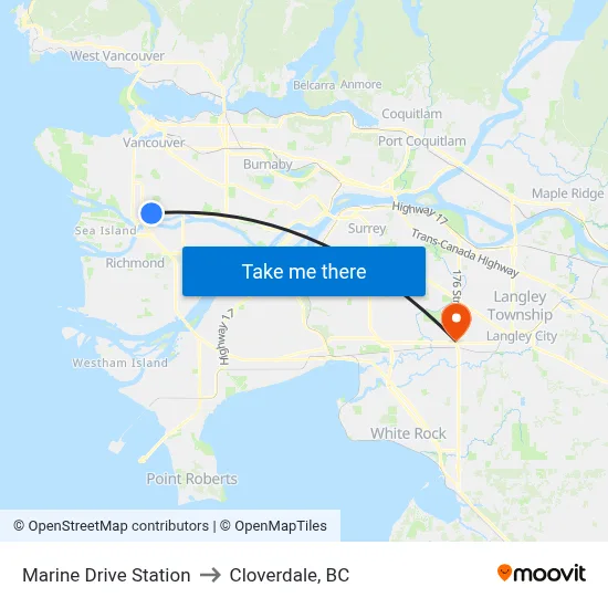 Marine Drive Station to Cloverdale, BC map