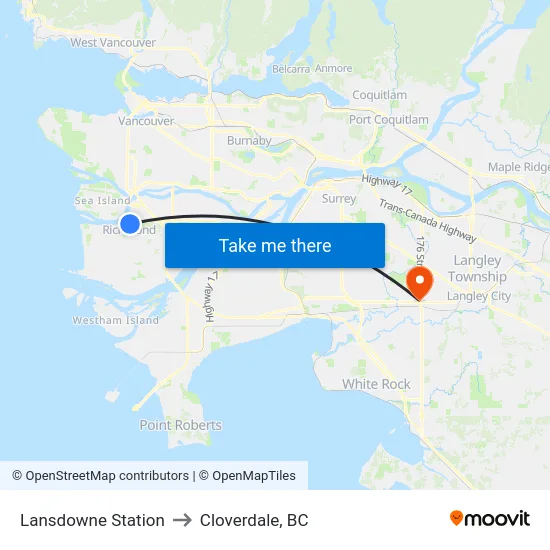 Lansdowne Station to Cloverdale, BC map