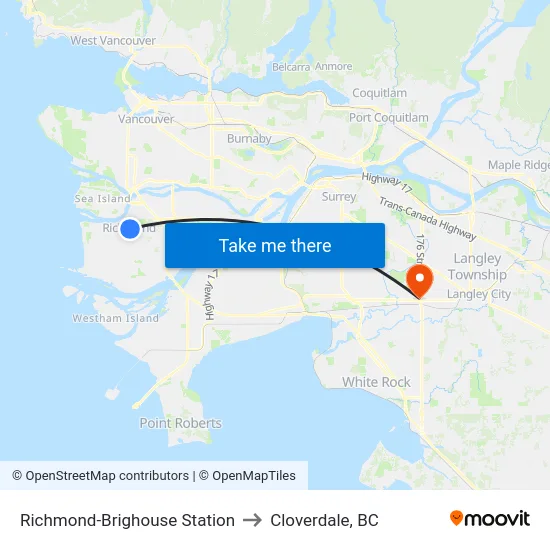 Richmond-Brighouse Station to Cloverdale, BC map