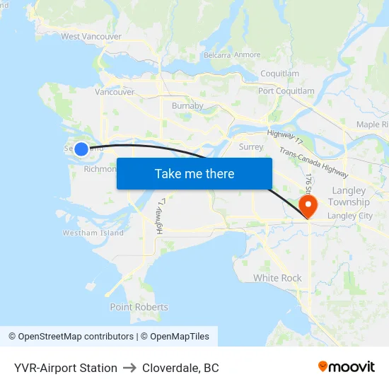 YVR-Airport Station to Cloverdale, BC map